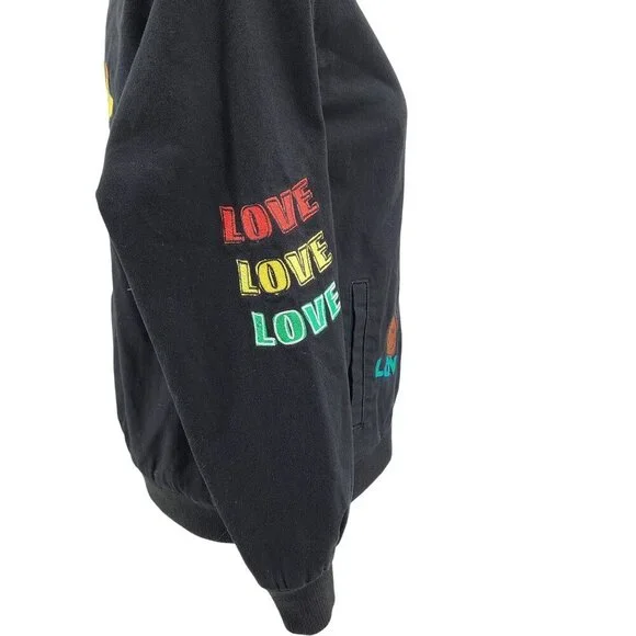 Forever 21+ Black Jacket With Embroidered Peace Sign "Black Is Power" Text Desig - Picture 5 of 12